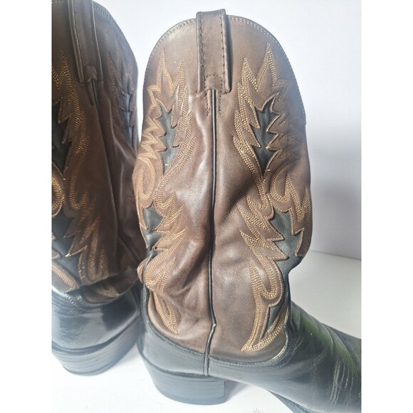 Dan Post Vintage Mens Leather Black/Brown Cowboy Boots Size 9.5 El Paso USA